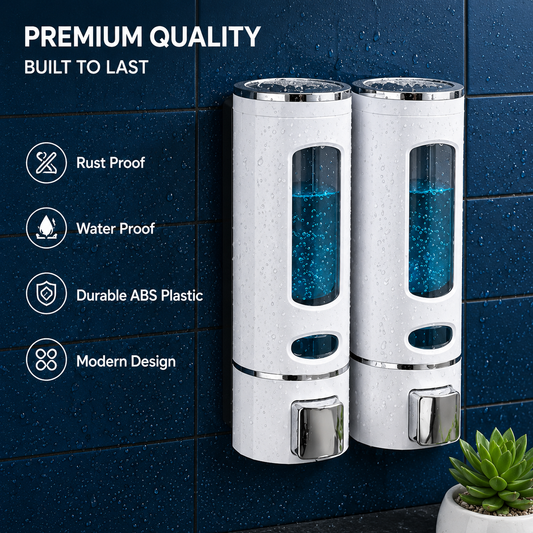 Pack of 2 Wall Mounted Soap Dispenser for Bathroom & Kitchen | Dual Chamber Shampoo, Hand Wash & Liquid Soap Holder | 500ml x 2 Leak Proof Dispenser
