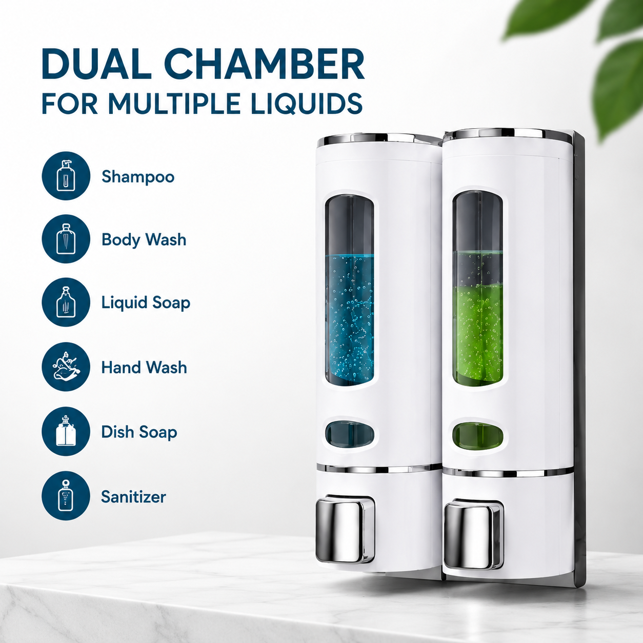 Pack of 2 Wall Mounted Soap Dispenser for Bathroom & Kitchen | Dual Chamber Shampoo, Hand Wash & Liquid Soap Holder | 500ml x 2 Leak Proof Dispenser