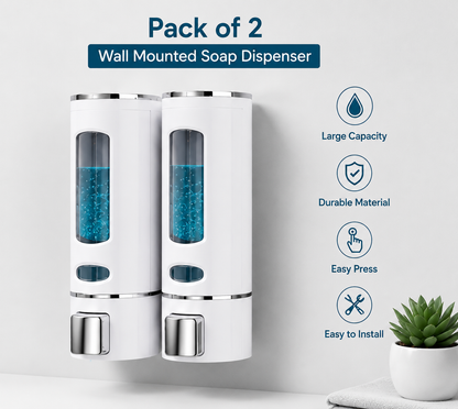 Pack of 2 Wall Mounted Soap Dispenser for Bathroom & Kitchen | Dual Chamber Shampoo, Hand Wash & Liquid Soap Holder | 500ml x 2 Leak Proof Dispenser