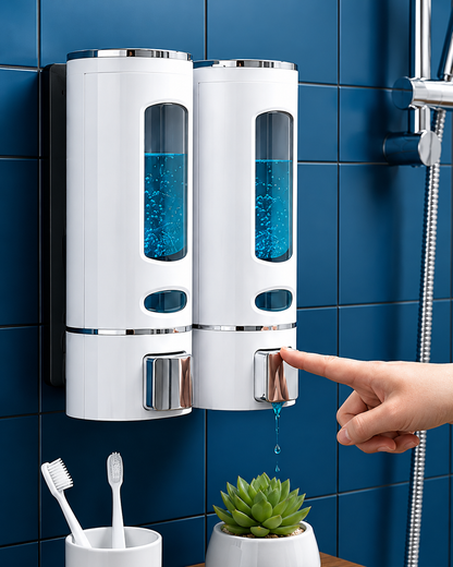 Pack of 2 Wall Mounted Soap Dispenser for Bathroom & Kitchen | Dual Chamber Shampoo, Hand Wash & Liquid Soap Holder | 500ml x 2 Leak Proof Dispenser